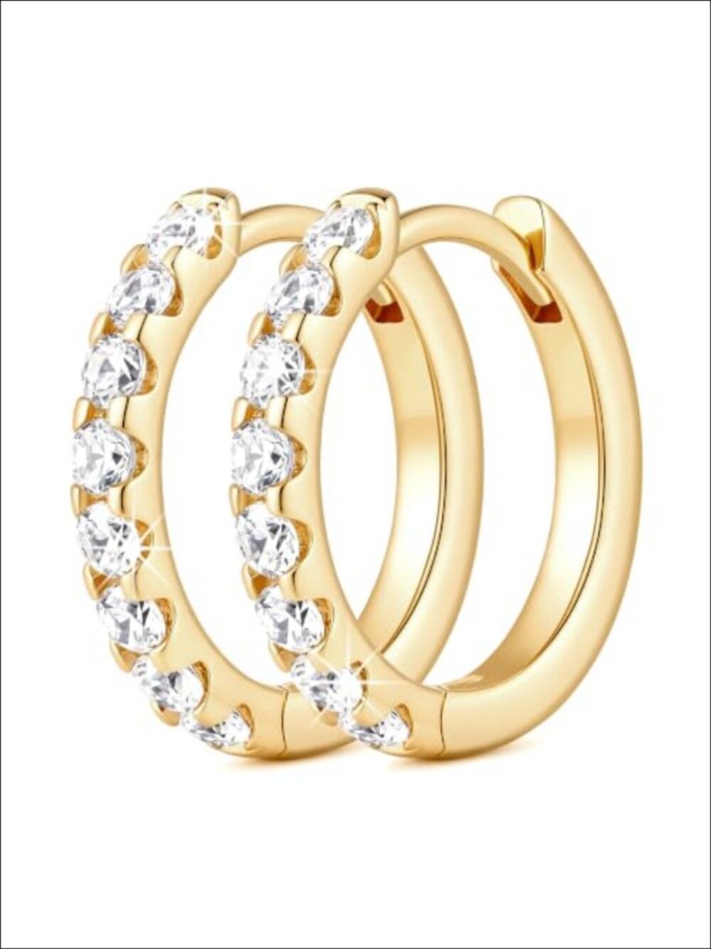 14K Gold Plated Hoop Earrings Small CZ Half-Pave Everyday to Evening